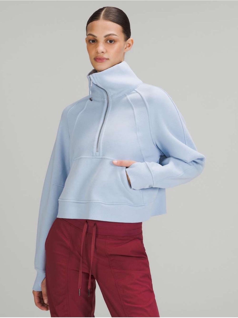 lululemon athletica Light Blue Cropped Half-Zip Funnel Pullover